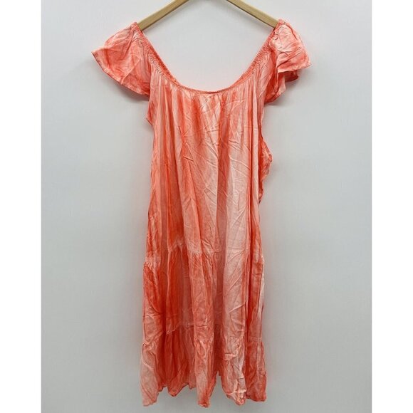 Raviya Womens Plus Size 1X Pigment-Wash Off-The-Shoulder Swim Cover-Up Coral $54 - Picture 4 of 7